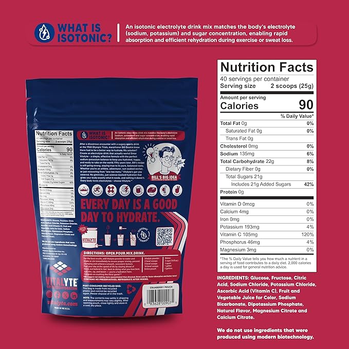 Vitalyte Electrolyte Powder Drink Mix, Isotonic Electrolyte Hydration Mix, Case Pack (6 Pack