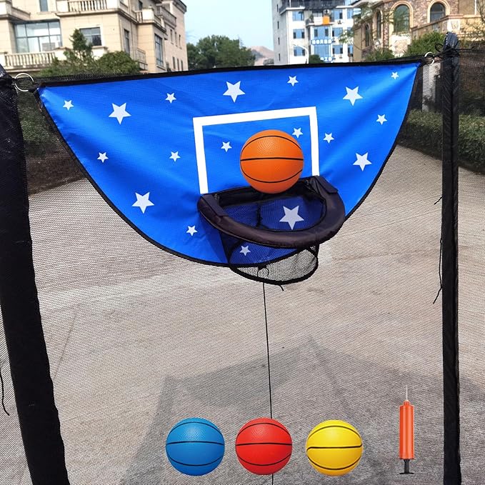 Trampoline Basketball Hoop, Attachment with Pump and Mini Ball, Universal Trampoline Accessories