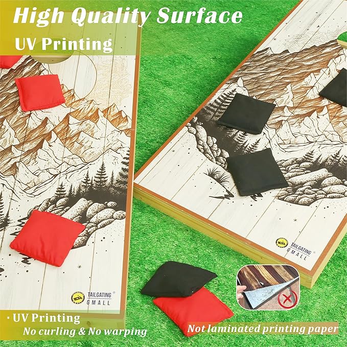 Cornhole Board Set 4FTx2FT Solid Wood Regulation Size Cornhole Set Includes 8 Cornhole Bags for