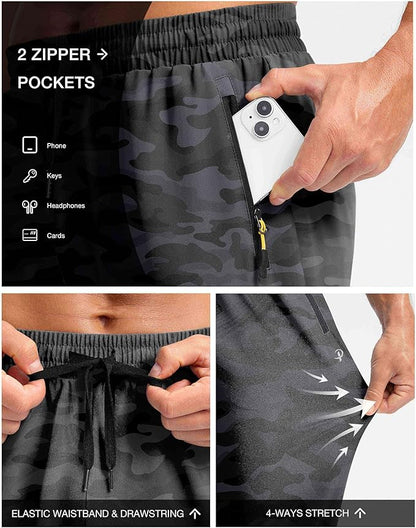 Pudolla Men's Lightweight Hiking Pants Quick-Dry Outdoor Sweatpants with Zipper Pockets for Casual