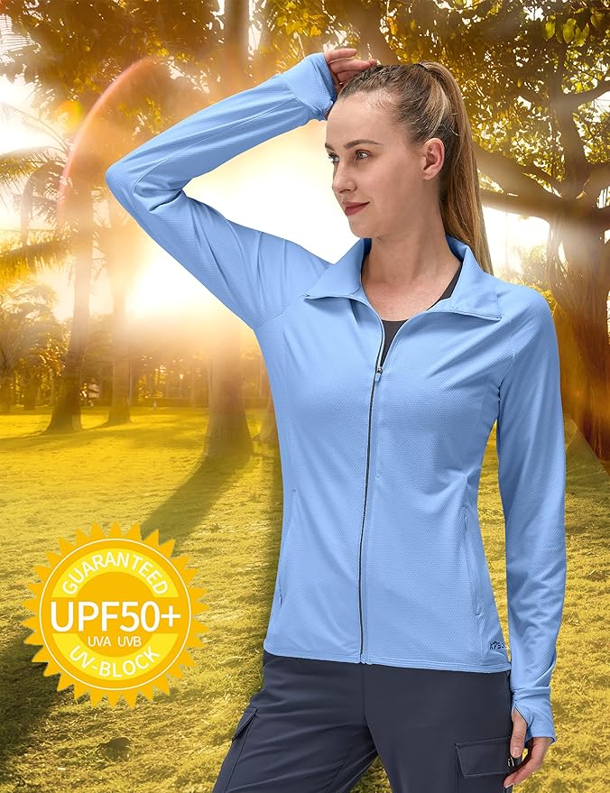 Women's UPF 50+ UV Sun Protection Clothing Long Sleeve Athletic Hiking Shirts Lightweight SPF Zip