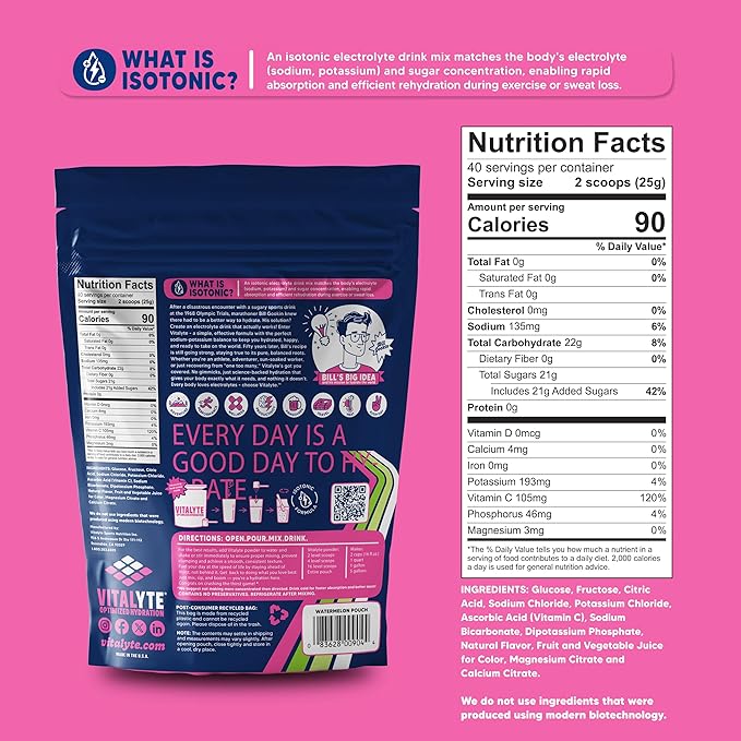 Vitalyte Electrolyte Powder Drink Mix, Isotonic Electrolyte Hydration Mix, Gluten Free Post Workout