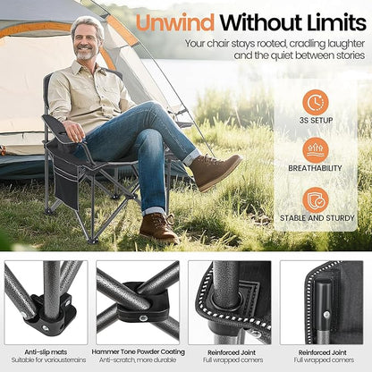 2 Pack Heavy Duty Oversized Camping Chair for Adults 400lbs w/Lumbar Support - Folding Chairs with