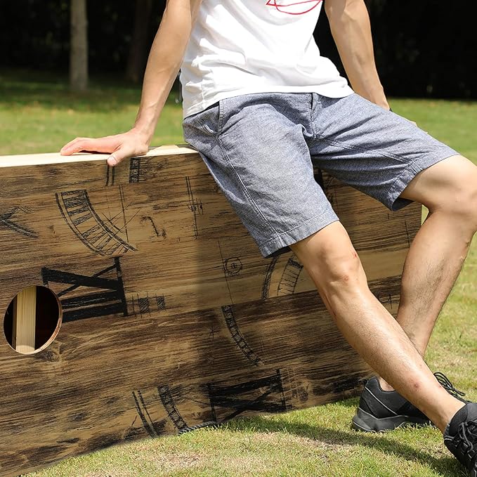 UKASE Solid Wood Regulation Size Cornhole Set Portable Bean Bags Toss Game with Durable Wood Grain