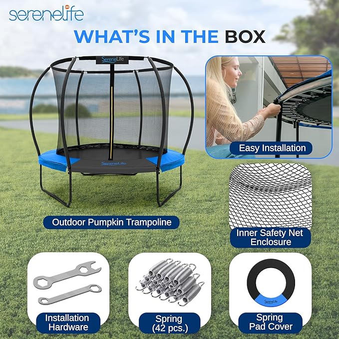 SereneLife 8FT 10FT 12FT 14FT Outdoor Trampoline for Kids and Adults – ASTM Certified Heavy-Duty