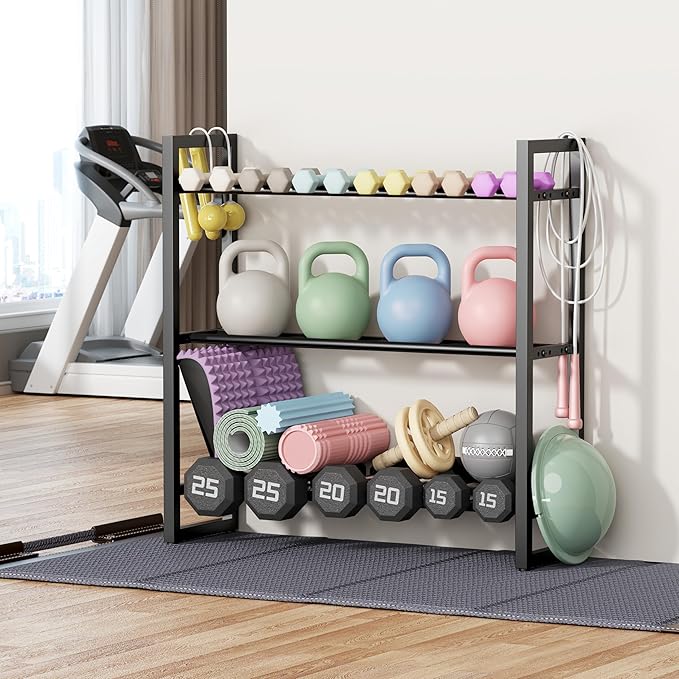 Pickpiff Adjustable 3-Tier Dumbbell Rack – Heavy-Duty Metal Weight Storage Stand for Dumbbells