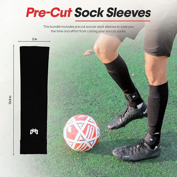 Soccer Grip Socks, Shin Guards, Pre Cut Sock Sleeves, and Guard Straps Bundle Pack - Essential
