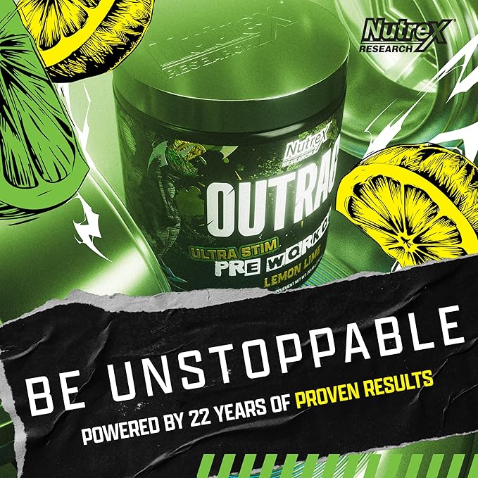 Outrage Ultra HIGH STIM Pre-Workout Powder for Men | 400mg Caffeine, L-Citrulline, Beta-Alanine