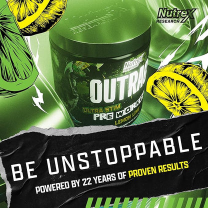 Outrage Ultra HIGH STIM Pre-Workout Powder for Men | 400mg Caffeine, L-Citrulline, Beta-Alanine