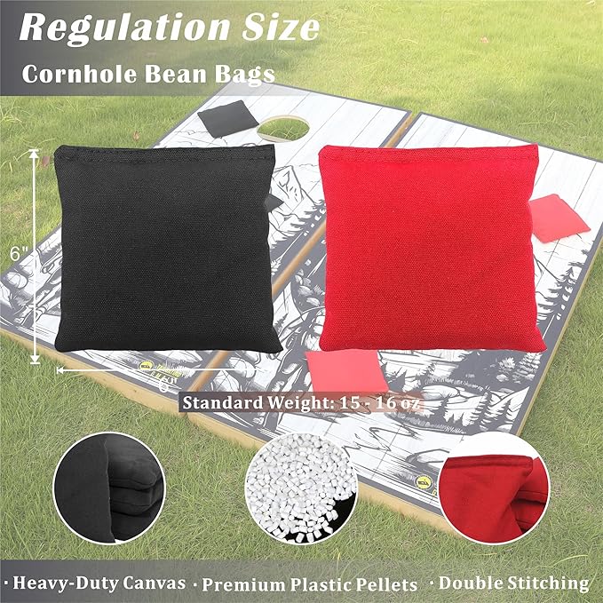 Cornhole Board Set 4FTx2FT Solid Wood Regulation Size Cornhole Set Includes 8 Cornhole Bags for