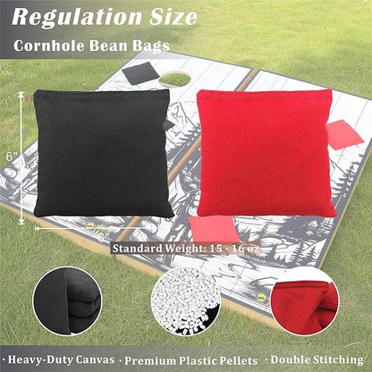 Cornhole Board Set 4FTx2FT Solid Wood Regulation Size Cornhole Set Includes 8 Cornhole Bags for