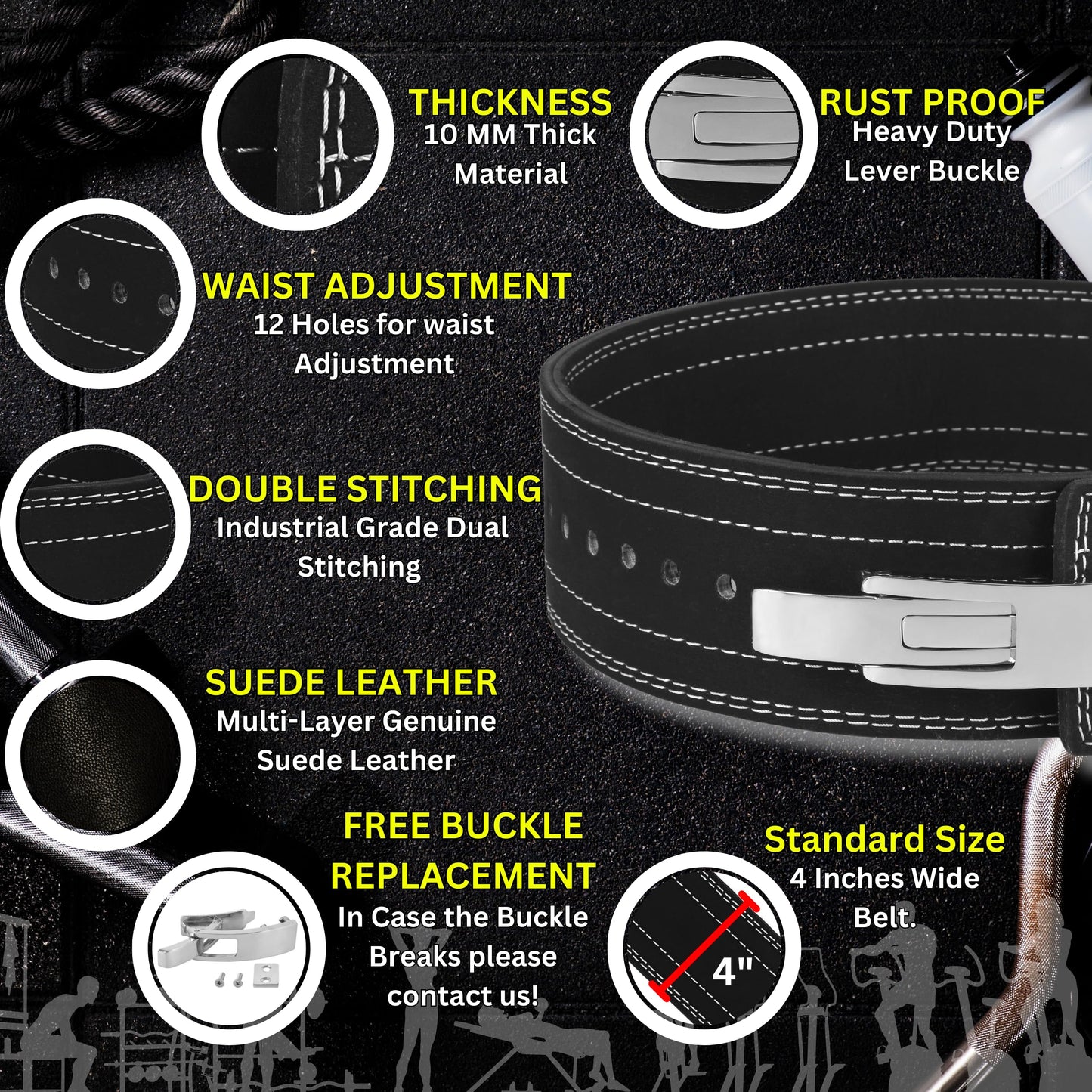 Powerlifting Lever Belt - 9mm IPF Thick Leather Weight Lifting Belt - Ideal for Gym, Training
