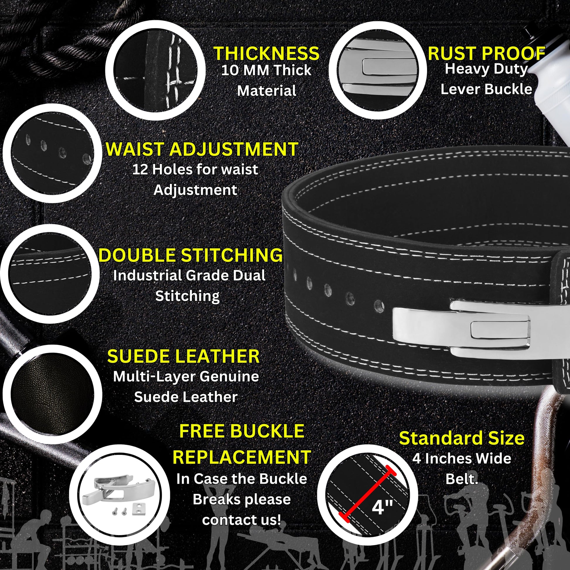 Powerlifting Lever Belt - 9mm IPF Thick Leather Weight Lifting Belt - Ideal for Gym, Training