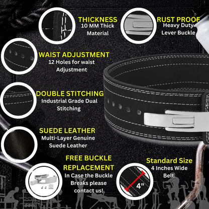 Powerlifting Lever Belt - 9mm IPF Thick Leather Weight Lifting Belt - Ideal for Gym, Training