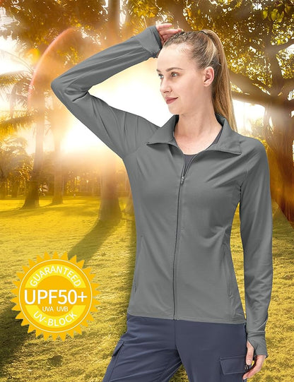 Women's UPF 50+ UV Sun Protection Clothing Long Sleeve Athletic Hiking Shirts Lightweight SPF Zip