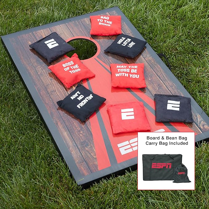 ESPN Cornhole Board Set Includes Bean Bags and Travel Case, Ideal for Kids Games, Family Games, and