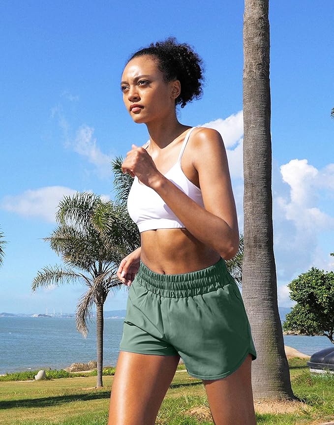 SANTINY Women's Running Shorts with Zip Pockets High Waisted Athletic Workout Gym Shorts for Women
