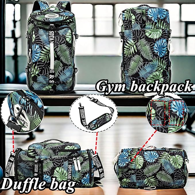 Gym Duffle Bag Backpack with Shoe Compartment,4 ways Travel Backpack for Women and