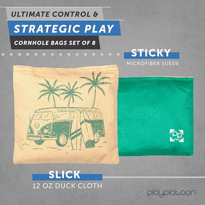 Professional Cornhole Bags - Set of 8 Regulation All Weather Double Sided - Sticky Side/Slick Side