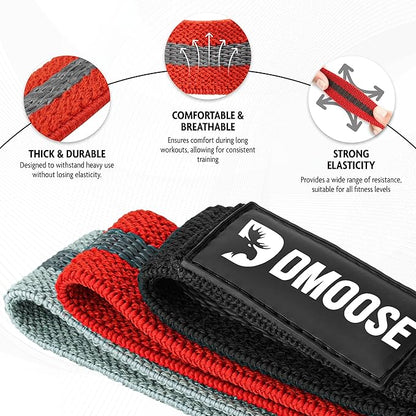 DMoose Fitness Fabric Resistance Bands for Full Body Exercises - Non-Slip Thick Cloth Stretch Band