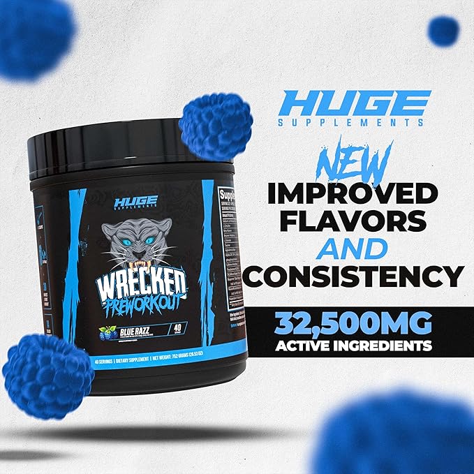 Wrecked Pre Workout Powder, Advanced Formula, Boosts Energy, Focus, Pumps & Performance, 10g