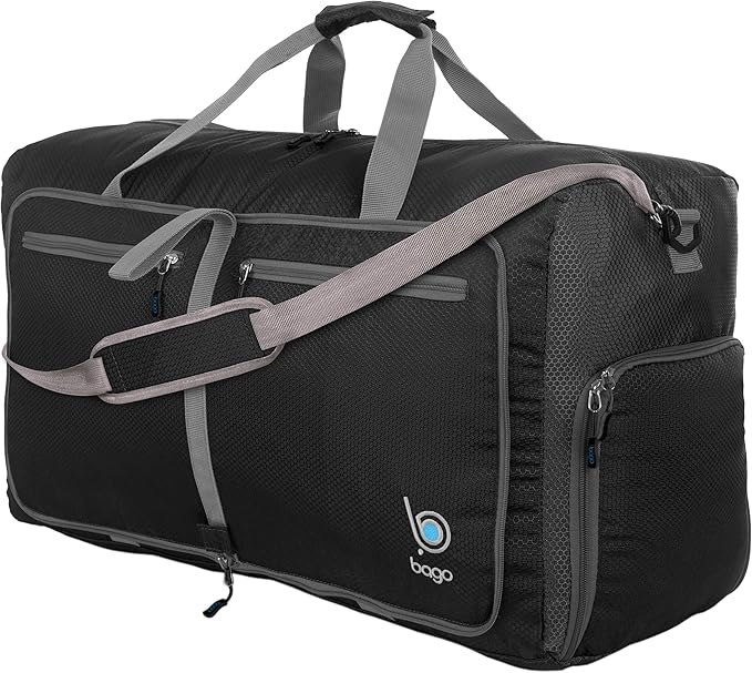 Bago Foldable Duffel Bags for Traveling Women & Men - 60L Medium Packable Duffle Bag for Travel