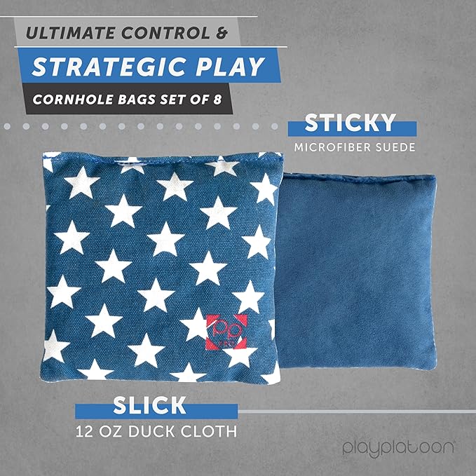 Professional Cornhole Bags - Set of 8 Regulation All Weather Double Sided - Sticky Side/Slick Side