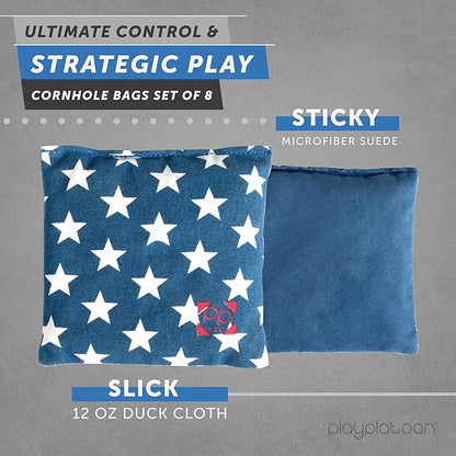 Professional Cornhole Bags - Set of 8 Regulation All Weather Double Sided - Sticky Side/Slick Side