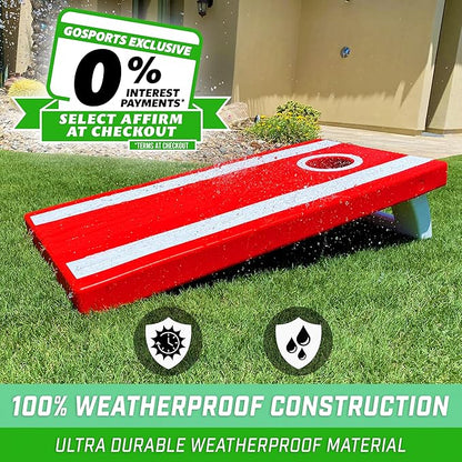GoSports 4 x 2 ft All Weather Cornhole Boards - American Flag, Red, or Blue - Game Set Includes 8