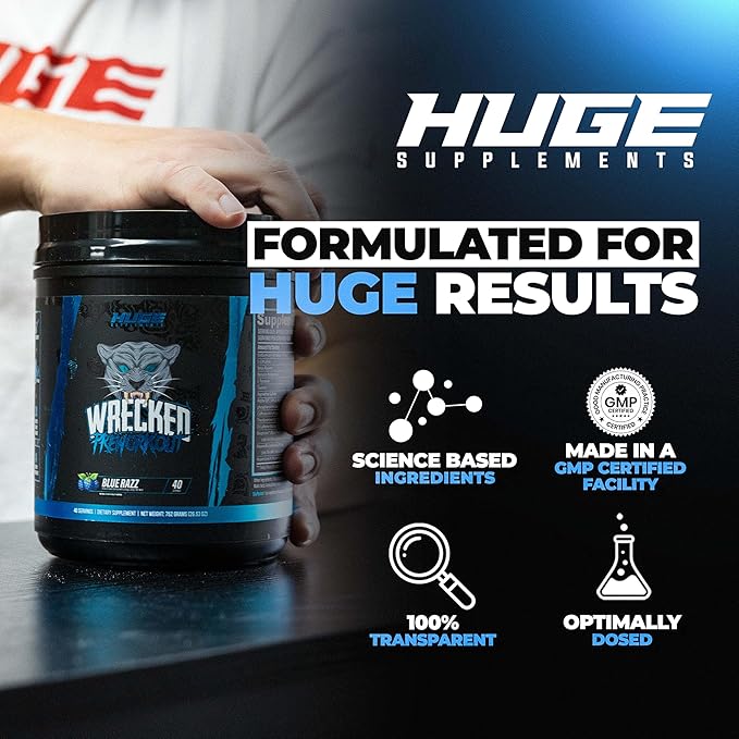 Wrecked Pre Workout Powder, Advanced Formula, Boosts Energy, Focus, Pumps & Performance, 10g
