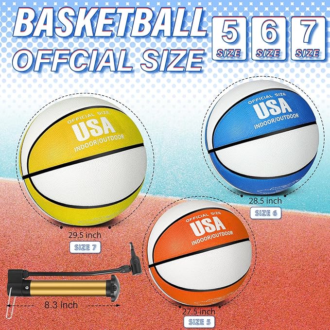 Lenwen 12 Pieces Rubber Basketball Bulk Official Size Basketball with Pump for Game Practice