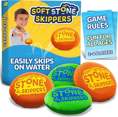 Soft Stone Skippers Game – Fun Pool Toys for Kids All Ages - 4 Pack Water Skipping Discs Set – Best