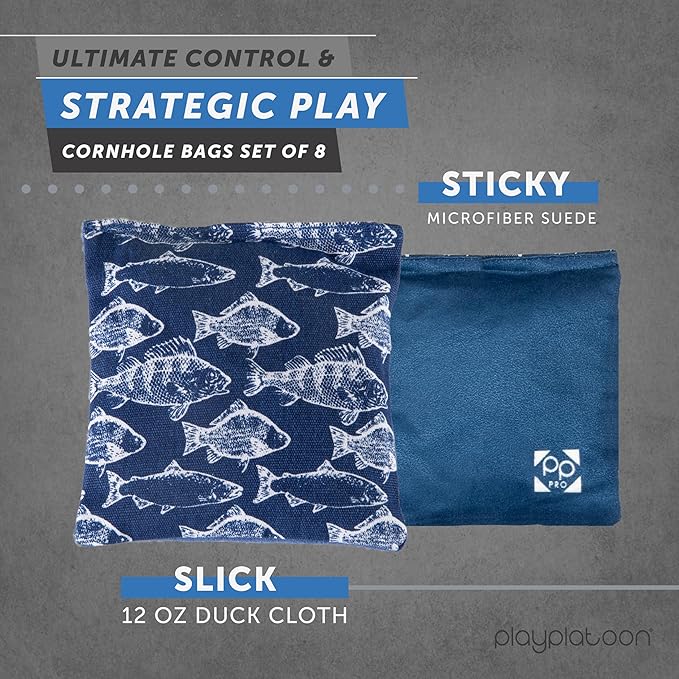 Professional Cornhole Bags - Set of 8 Regulation All Weather Double Sided - Sticky Side/Slick Side