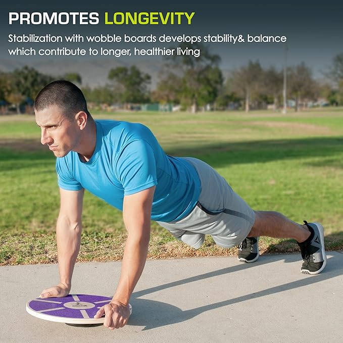 ProsourceFit Wooden Balance Board Non-Slip Wobble Core Trainer 15.75in (39.5cm) Diameter with 360