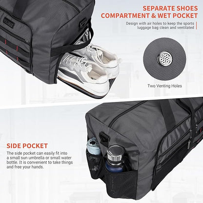 WITZMAN Foldable Duffle Bag for Travel 65L Lightweight Packable Duffel Bag with Shoes Compartment