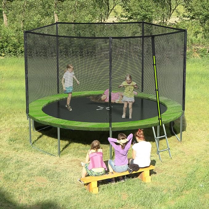 SKOK Trampoline 8FT 10FT 12FT 14FT 15FT Trampolines with Enclosure Net, 400LBS Outdoor Trampolines