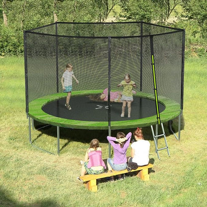 SKOK Trampoline 8FT 10FT 12FT 14FT 15FT Trampolines with Enclosure Net, 400LBS Outdoor Trampolines