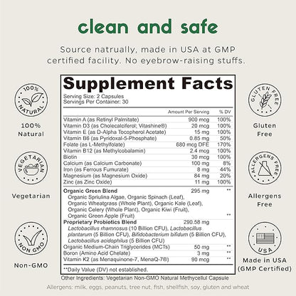 Zenkgo Women's Vitamins + Probiotics 25B CFU + Organic Whole Foods, Supports Immunity, Digestion