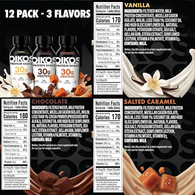Oikos Protein Shake, Exclusive Variety Pack, 30g High Protein Drinks, Shelf Stable, Ready to Drink