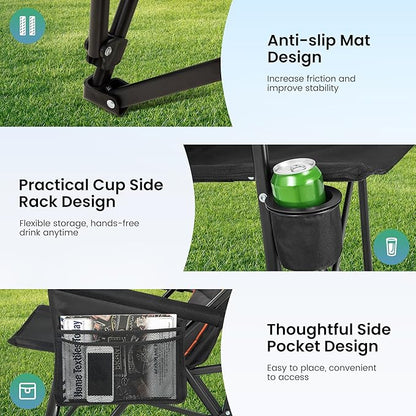 HIGH POINT SPORTS Oversized Folding Camping Chairs for Adults, High Backrest Heavy Duty Lawn Chairs