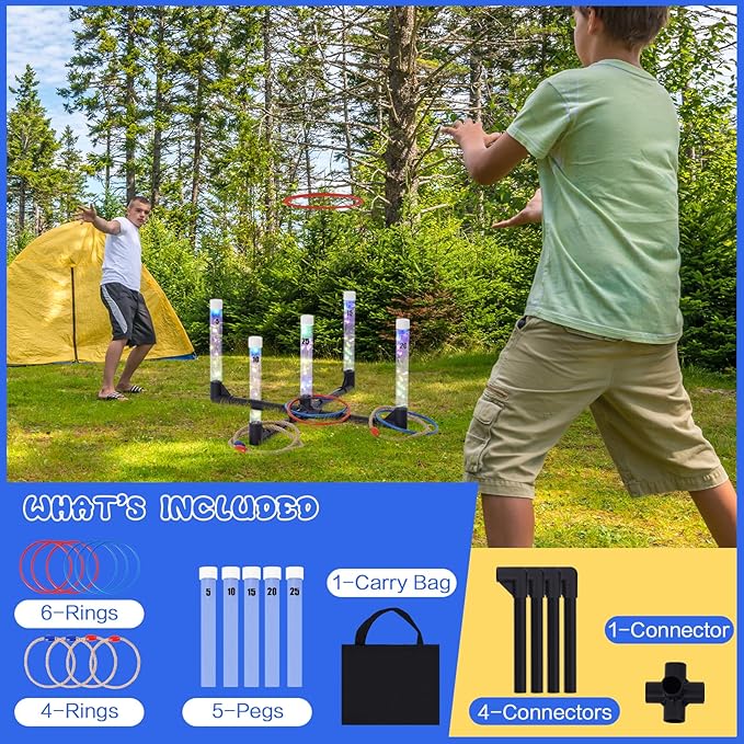 YEEA LED Ring Toss Game for Kids, Adults | Glow in The Dark LED Outdoor Yard Games | Perfect for