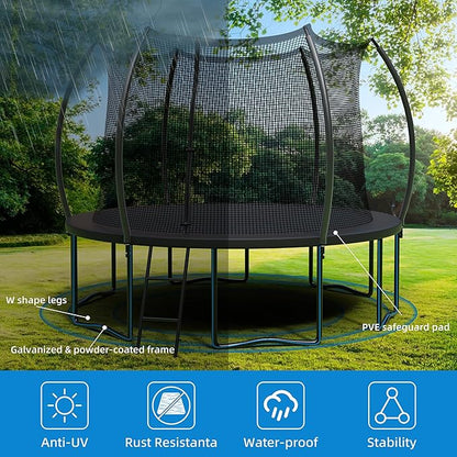 Trampoline 12FT 14FT Enclosure Net Outdoor Jump for Kids and Adults Round ASTM Approved Heavy-Duty