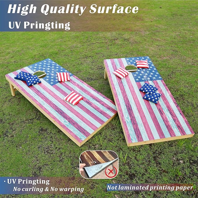 Cornhole Board Set 4FTx2FT Solid Wood Regulation Size Cornhole Set Includes 8 Cornhole Bags for