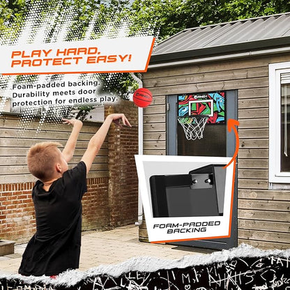 AND1 Over the Door Mini Basketball Hoop: 18x12 Shatterproof Backboard, 2 Mini Basketballs, and Hand