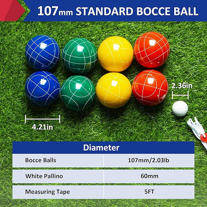 ropoda 107mm Bocce Ball Set Regulation Size and Weight with 8 Resin Bocce Balls, Resin Bocci Balls