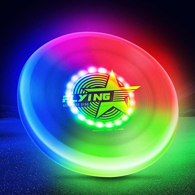 Glow in The Dark LED Flying Disc - 7 Dynamic Modes, 7 Colors, IP65 Waterproof, Perfect Birthday &