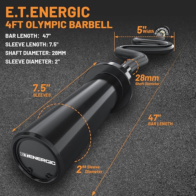 47" Olympic EZ Curl Bar 500-lbs Capacity Steel Barbell Suitable for 2" Weight Plates, 2-Inch Curl