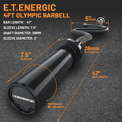 47" Olympic EZ Curl Bar 500-lbs Capacity Steel Barbell Suitable for 2" Weight Plates, 2-Inch Curl