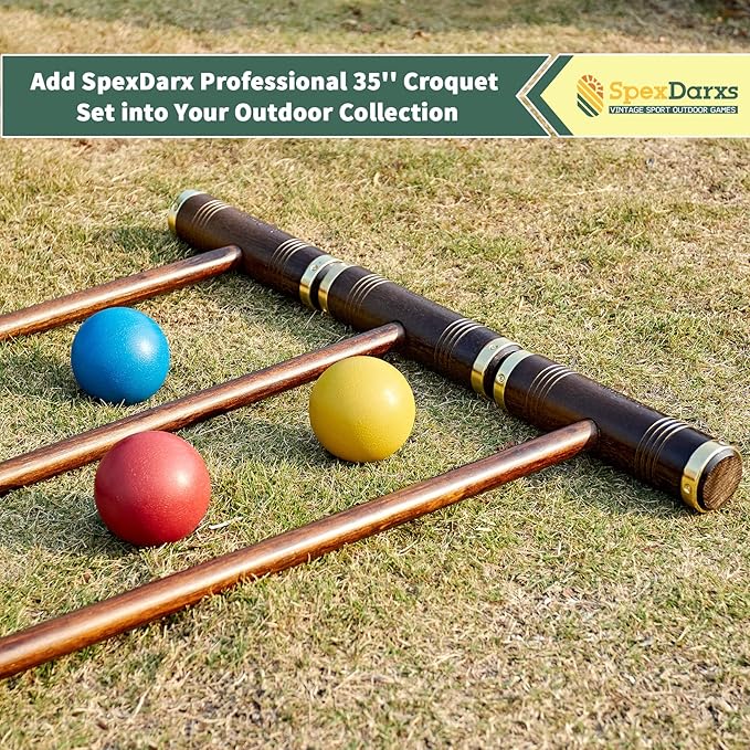 Six Player Croquet Game, 35’’ Croquette Set with Premium Wooden Mallets/Colored