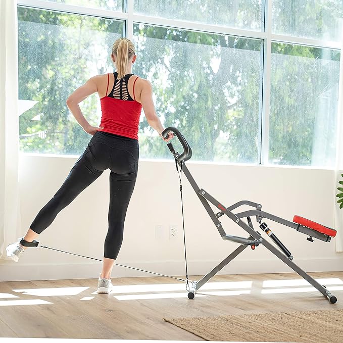 Sunny Health & Fitness Row-N-Ride PRO, Full Body Combo Squat Machine w/Optional Resistance Band